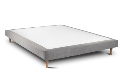 Lit 140x200 cm - Sommier tapissier H29 cm + tête de lit à lignes - Tissu Bouclette Gris