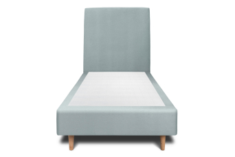 Lit 90x190 cm - Sommier tapissier H35 cm + tête de lit tapissée - Tissu Velours Gris Bleuté