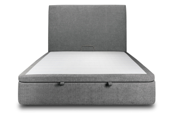 Lit coffre 160x200 cm avec Tête de lit tapissée - Tissu Toile natté Gris Anthracite