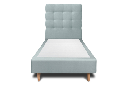 Lit 90x200 cm - Sommier tapissier H35 cm + tête de lit capitonnée - Tissu Velours Gris Bleuté