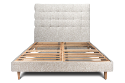 Lit 140x190 cm - Sommier à lattes H29 cm + tête de lit capitonnée - Tissu Bouclette Beige Clair