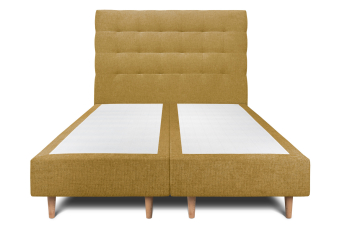 Lit 2x 80x200 cm - Sommier tapissier H35 cm + tête de lit capitonnée - Tissu Toile natté Jaune