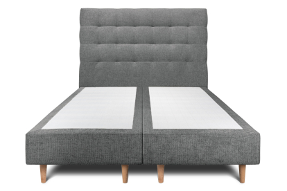 Lit 2x 80x200 cm - Sommier tapissier H35 cm + tête de lit capitonnée - Tissu Toile natté Gris Anthracite