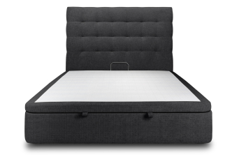 Lit coffre 140x190 cm avec Tête de lit capitonnée - Tissu Toile natté Noir