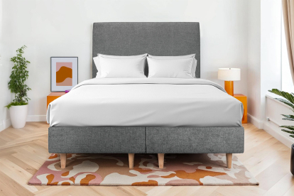 Lit 2x 100x200 cm - Sommier tapissier H35 cm + tête de lit tapissée - Tissu Toile natté Gris Anthracite