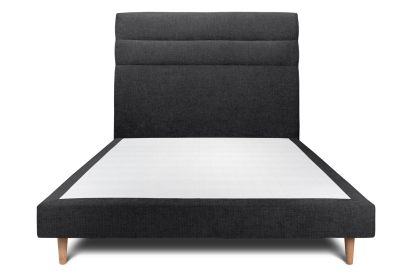Lit 140x190 cm - Sommier tapissier H29 cm + tête de lit à lignes - Tissu Toile natté Noir