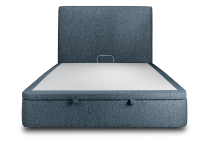 Lit coffre 160x200 cm avec Tête de lit tapissée - Tissu Bouclette Bleu