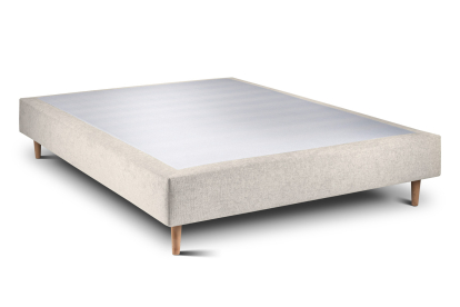 Lit 140x190 cm - Sommier tapissier H35 cm + tête de lit à lignes - Tissu Toile natté Beige Clair