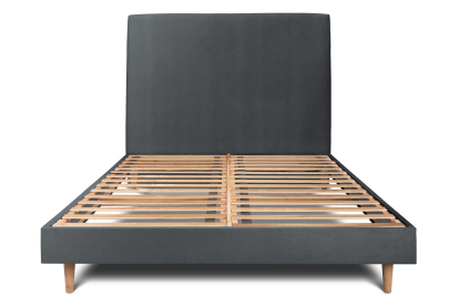 Lit 200x200 cm - Sommier à lattes H29 cm + tête de lit tapissée - Tissu Velours Gris Anthracite