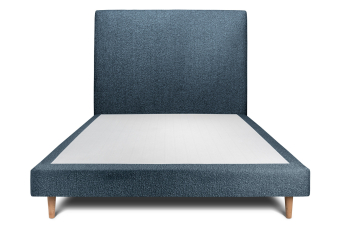 Lit 140x190 cm - Sommier tapissier H29 cm + tête de lit tapissée - Tissu Bouclette Bleu