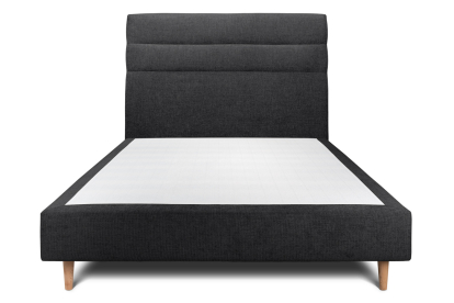 Lit 140x200 cm - Sommier tapissier H35 cm + tête de lit à lignes - Tissu Toile natté Noir