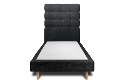 Lit 90x190 cm - Sommier tapissier H29 cm + tête de lit capitonnée - Tissu Bouclette Noir