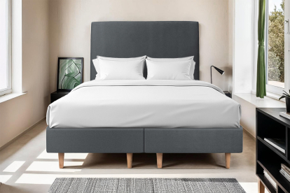 Lit 2x 100x200 cm - Sommier tapissier H35 cm + tête de lit tapissée - Tissu Velours Gris Anthracite