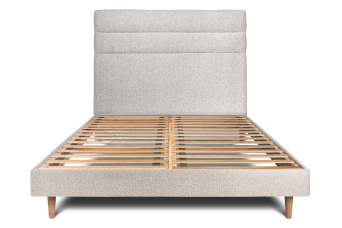 Lit 140x200 cm - Sommier à lattes H29 cm + tête de lit à lignes - Tissu Bouclette Beige Clair