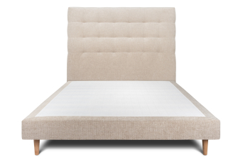 Lit 140x200 cm - Sommier tapissier H29 cm + tête de lit capitonnée - Tissu Toile natté Beige Brun
