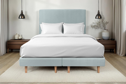 Lit 2x 80x200 cm - Sommier tapissier H29 cm + tête de lit tapissée - Tissu Velours Gris Bleuté