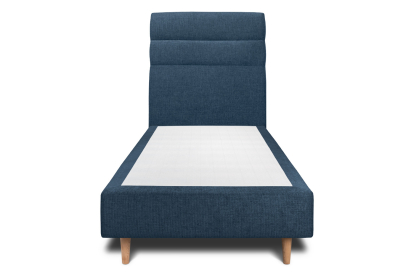 Lit 90x190 cm - Sommier tapissier H35 cm + tête de lit à lignes - Tissu Toile natté Bleu Océan