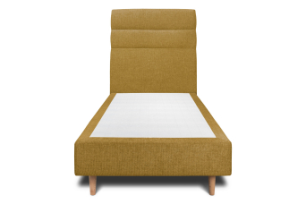 Lit 90x200 cm - Sommier tapissier H35 cm + tête de lit à lignes - Tissu Toile natté Jaune