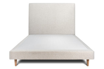 Lit 140x200 cm - Sommier tapissier H29 cm + tête de lit tapissée - Tissu Bouclette Beige Clair