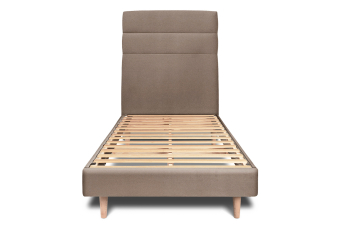 Lit 90x200 cm - Sommier à lattes H29 cm + tête de lit à lignes - Tissu Velours Taupe