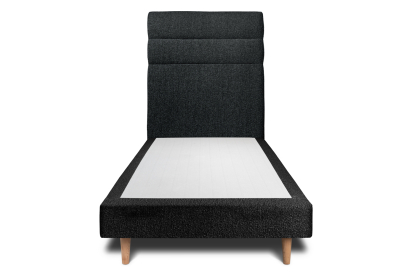 Lit 90x200 cm - Sommier tapissier H29 cm + tête de lit à lignes - Tissu Bouclette Noir