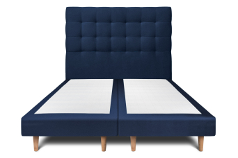 Lit 2x 90x200 cm - Sommier tapissier H29 cm + tête de lit capitonnée - Tissu Velours Bleu Océan
