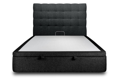 Lit coffre 180x200 cm avec Tête de lit capitonnée - Tissu Bouclette Noir