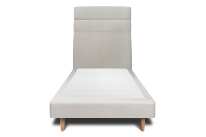 Lit 90x200 cm - Sommier tapissier H29 cm + tête de lit à lignes - Tissu Velours Gris Clair