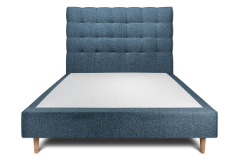 Lit 140x190 cm - Sommier tapissier H35 cm + tête de lit capitonnée - Tissu Bouclette Bleu
