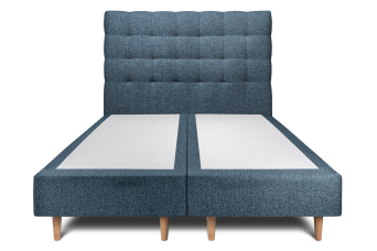 Lit 2x 80x200 cm - Sommier tapissier H35 cm + tête de lit capitonnée - Tissu Bouclette Bleu
