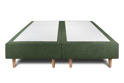 Lit 2x 80x200 cm - Sommier tapissier H35 cm + tête de lit à lignes - Tissu Toile natté Vert Kaki