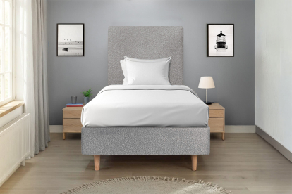 Lit 90x200 cm - Sommier tapissier H35 cm + tête de lit tapissée - Tissu Bouclette Gris
