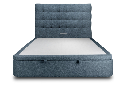 Lit coffre 180x200 cm avec Tête de lit capitonnée - Tissu Bouclette Bleu