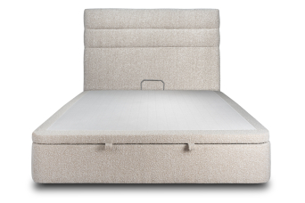Lit coffre 140x190 cm avec Tête de lit à lignes - Tissu Bouclette Beige Clair