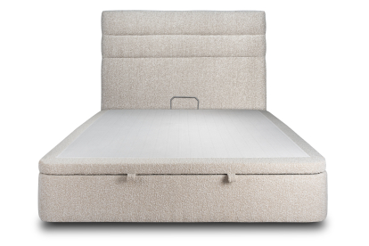 Lit coffre 140x190 cm avec Tête de lit à lignes - Tissu Bouclette Beige Clair
