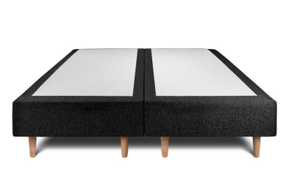 Lit 2x 90x200 cm - Sommier tapissier H35 cm + tête de lit à lignes - Tissu Bouclette Noir