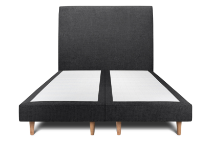 Lit 2x 80x200 cm - Sommier tapissier H29 cm + tête de lit tapissée - Tissu Toile natté Noir