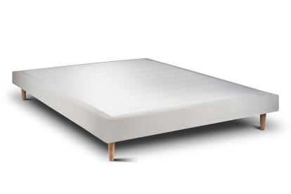 Lit 140x190 cm - Sommier tapissier H29 cm + tête de lit à lignes - Tissu Velours Gris Clair