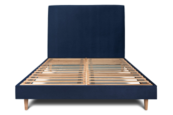 Lit 200x200 cm - Sommier à lattes H29 cm + tête de lit tapissée - Tissu Velours Bleu Océan