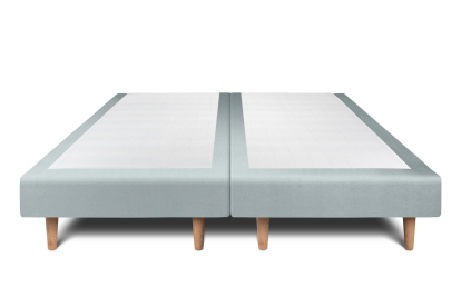 Lit 2x 80x200 cm - Sommier tapissier H29 cm + tête de lit capitonnée - Tissu Velours Gris Bleuté