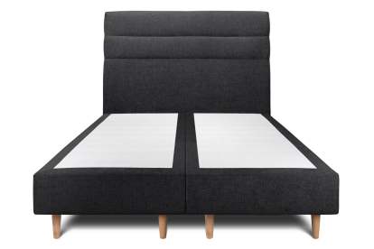 Lit 2x 100x200 cm - Sommier tapissier H35 cm + tête de lit à lignes - Tissu Toile natté Noir