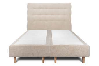 Lit 2x 90x200 cm - Sommier tapissier H35 cm + tête de lit capitonnée - Tissu Toile natté Beige Brun
