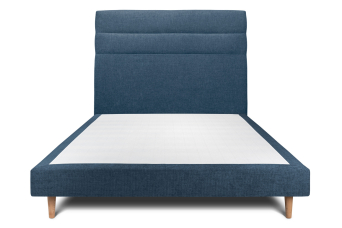 Lit 160x200 cm - Sommier tapissier H29 cm + tête de lit à lignes - Tissu Toile natté Bleu Océan