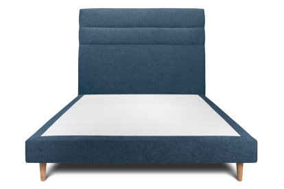 Lit 160x200 cm - Sommier tapissier H29 cm + tête de lit à lignes - Tissu Toile natté Bleu Océan