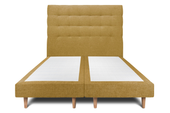 Lit 2x 80x200 cm - Sommier tapissier H29 cm + tête de lit capitonnée - Tissu Toile natté Jaune