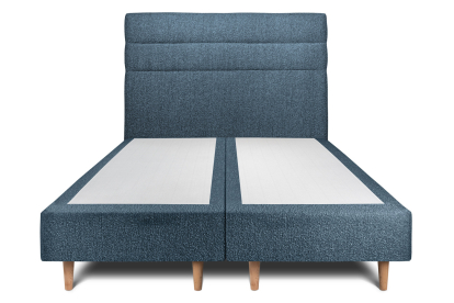 Lit 2x 90x200 cm - Sommier tapissier H35 cm + tête de lit à lignes - Tissu Bouclette Bleu