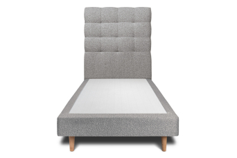 Lit 90x200 cm - Sommier tapissier H29 cm + tête de lit capitonnée - Tissu Bouclette Gris