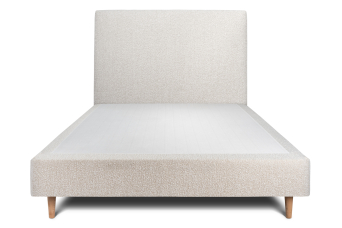 Lit 160x200 cm - Sommier tapissier H35 cm + tête de lit tapissée - Tissu Bouclette Beige Clair