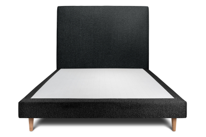 Lit 140x190 cm - Sommier tapissier H29 cm + tête de lit tapissée - Tissu Bouclette Noir