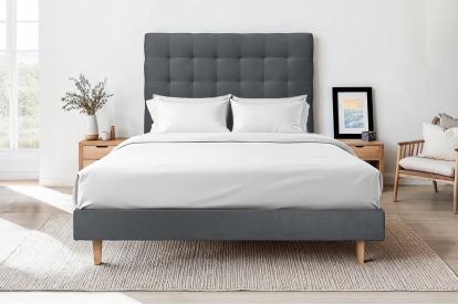 Lit 160x200 cm - Sommier tapissier H29 cm + tête de lit capitonnée - Tissu Velours Gris Anthracite